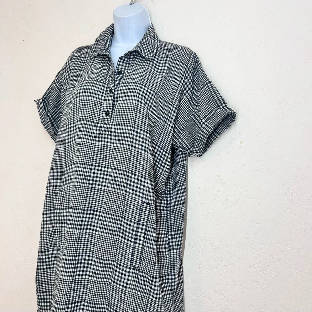 Toad&Co Platitude Short Sleeve Shirt Dress Black and White Plaid Size M